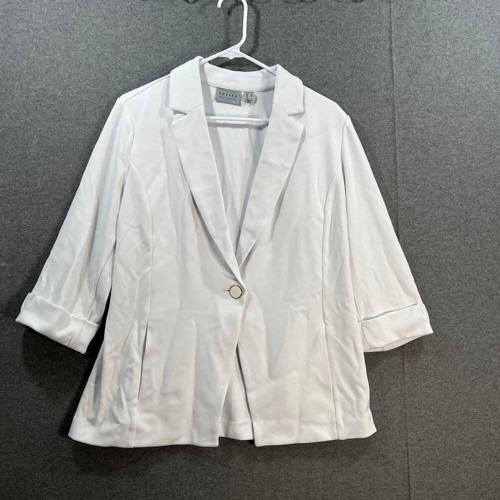 GRAVER Susan Graver LK Fusion 3/4 Sly Cutaway Hem Blazer White Size Medium